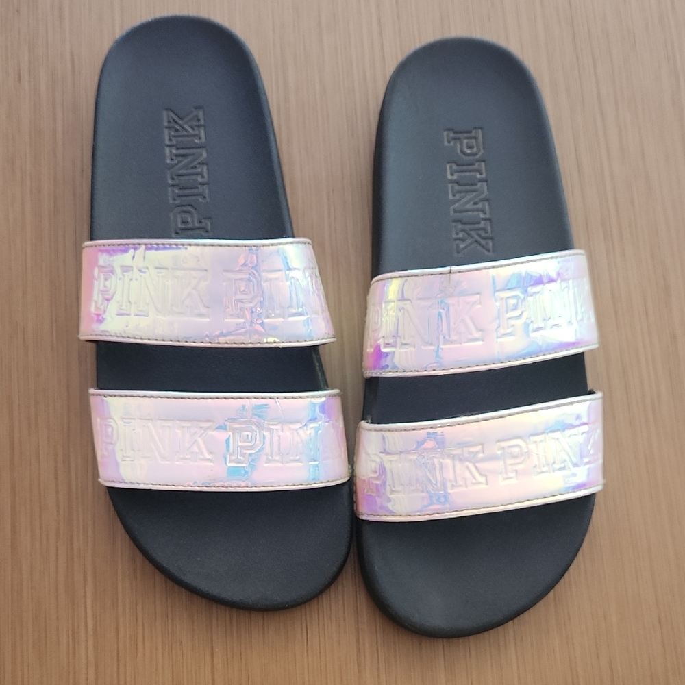PINK Victoria's Secret Pink and Black Sandals